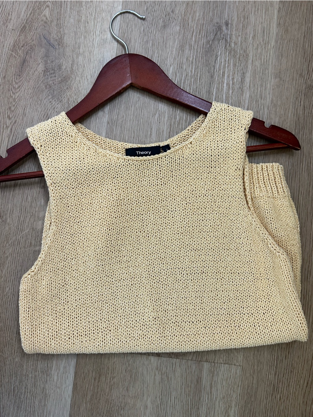 Theory Cotton Blend Gold Thick Textured Knit Shell Tank Top Size Medium
